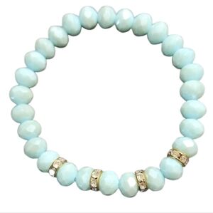 Iridescent Blue Beaded Stretch Bracelet Gold Accents